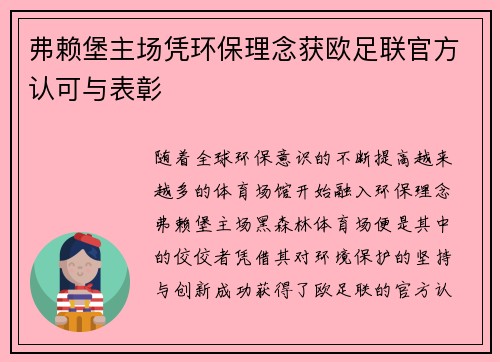 弗赖堡主场凭环保理念获欧足联官方认可与表彰